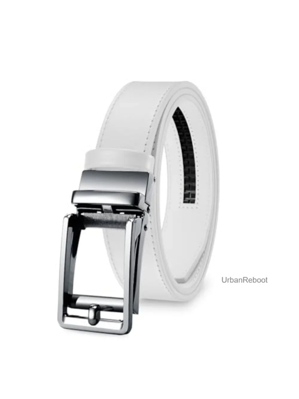 Men's Ratchet Leather Dress Belt, Adjustable Slide Buckle, 1 3/8